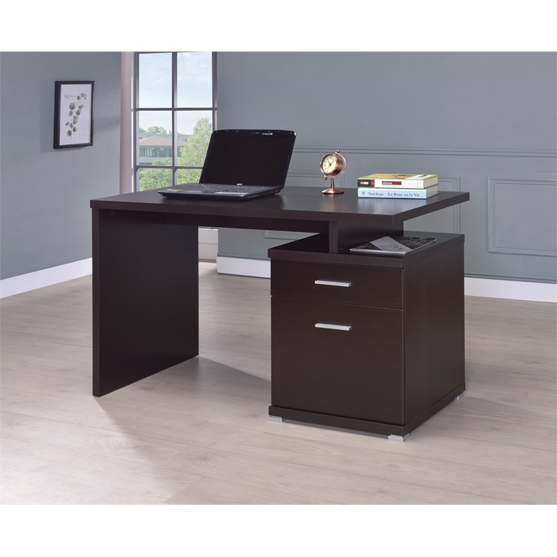 Coaster Irving 2-Drawer Contemporary Wood Office Desk with Cabinet Cappuccino