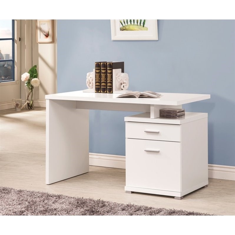 Coaster Contemporary Desk With Cabinet In White 800110