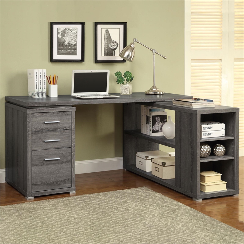 Yvette 60-inch 3-drawer L-Shape Wood Computer Desk Weathered Gray