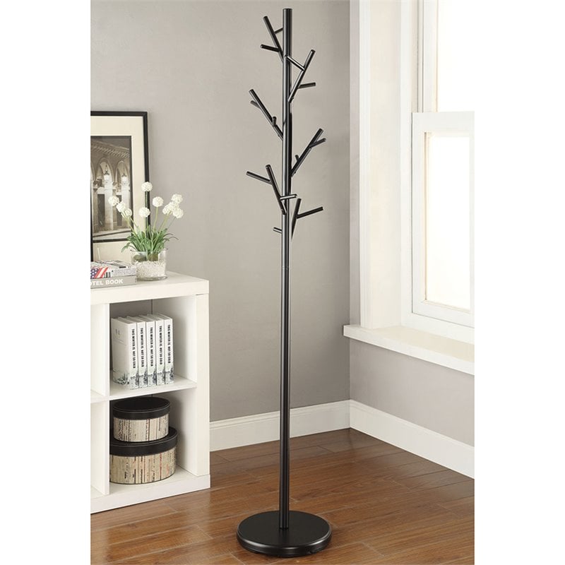 Coaster Contemporary Metal Coat Rack with Round Base in Black Cymax