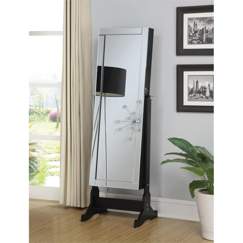 Cortez Cheval Mirror with Jewelry Storage Black