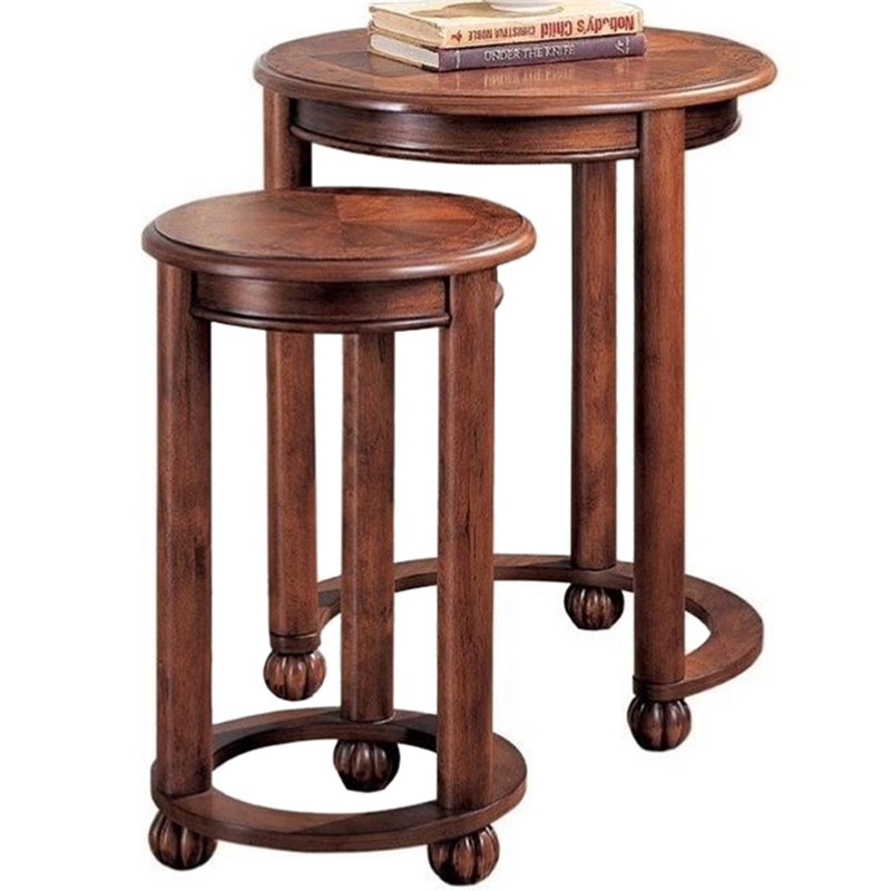 Coaster 2 Piece Round Nesting End Table Set in Warm Amber 901039