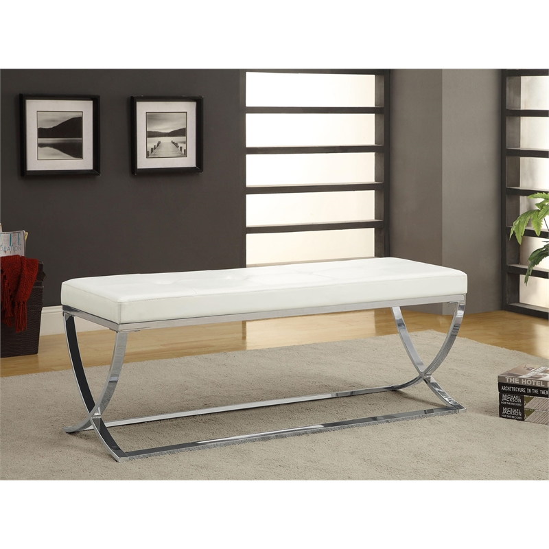 Walton Leatherette Upholstered Tufted Accent Bench White