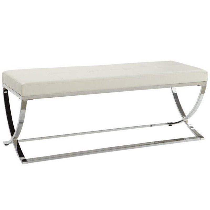 Coaster Tufted Faux Leather, Contemporary White Leather Bench