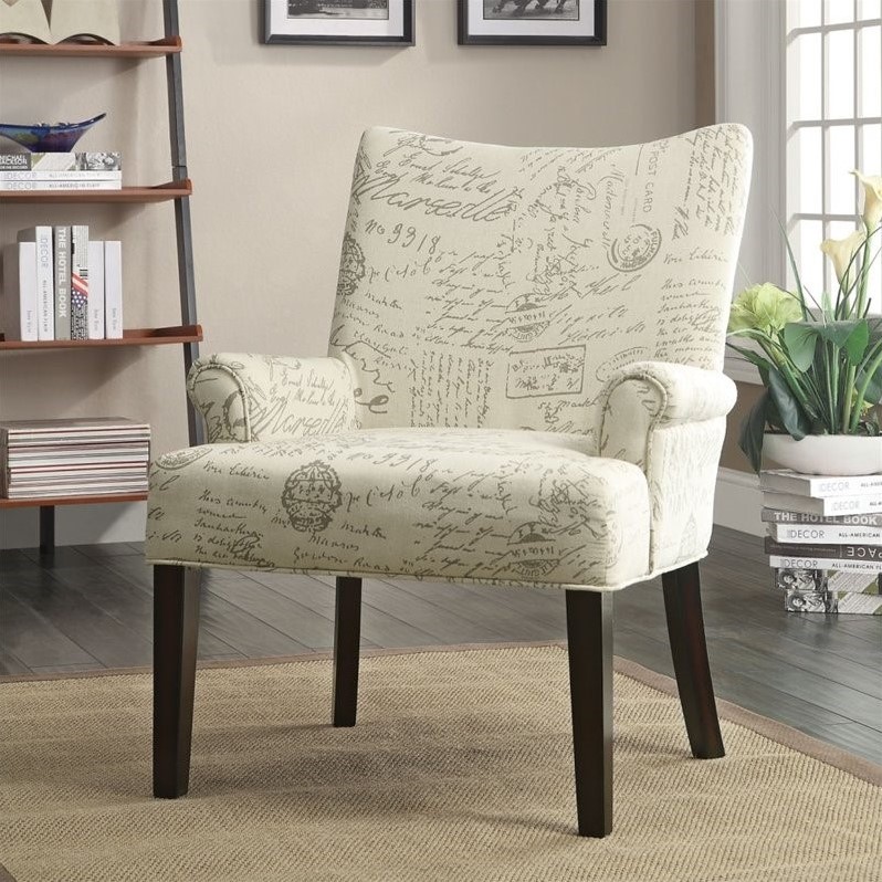 Coaster French Script Pattern Accent Chair In Cappuccino