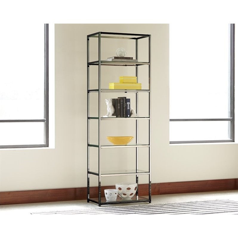 Carmelo Contemporary Metal And Glass Bookshelf In Black Nickel