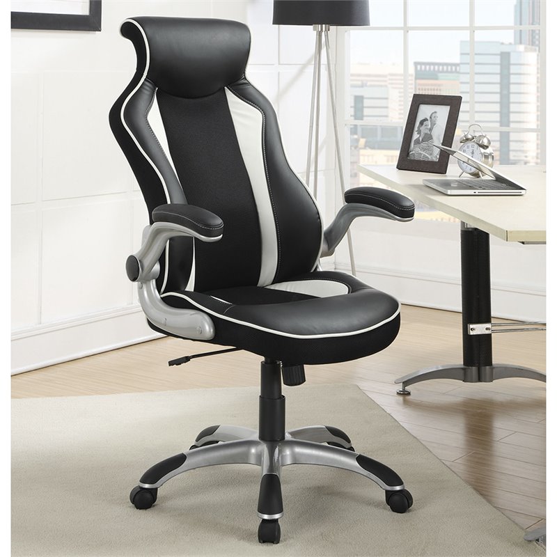 Coaster Dustin Faux Leather Swivel Office Chair with Adjustable Armrest in Black