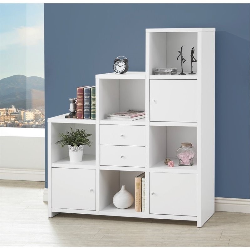 Coaster Asymmetrical Bookshelf With Cube Storage In White 801169