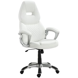 coaster ergonomic faux leather swivel office chair in white and silver