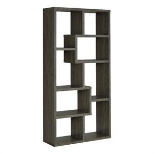 Coaster 10-Shelf Transitional Wood Geometric Bookcase in Gray
