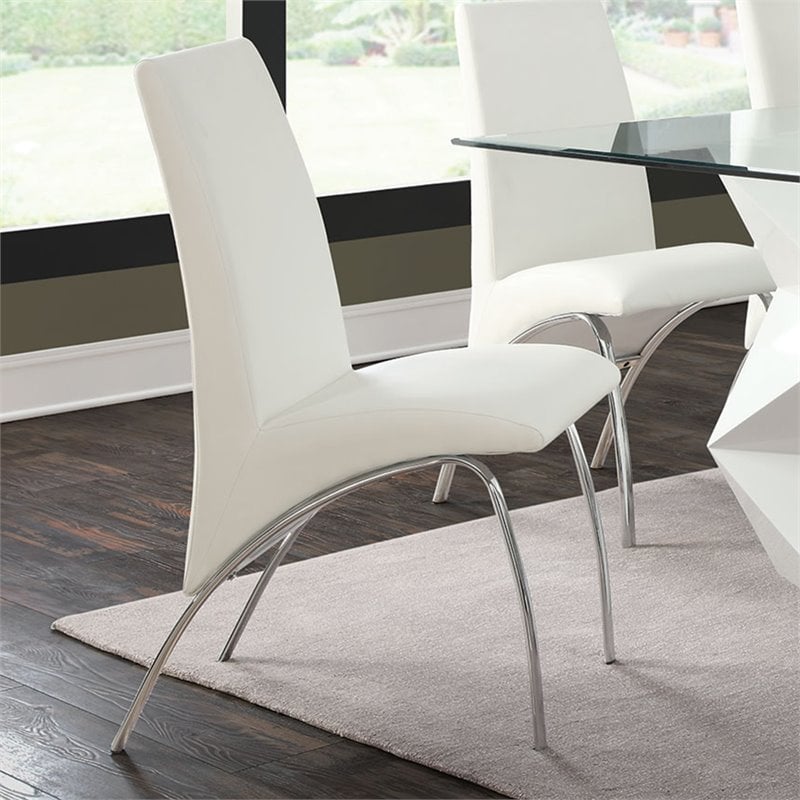 Coaster Ophelia Faux Leather Dining Side Chair in White and Chrome - 121572