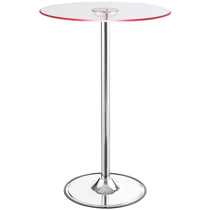 Thea Round 28-inch Glass Top LED Bistro Bar Table Chrome