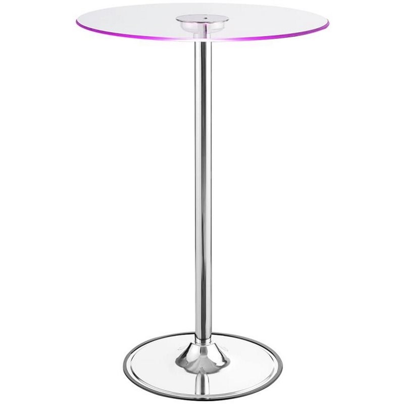 Thea Round 28-inch Glass Top LED Bistro Bar Table Chrome