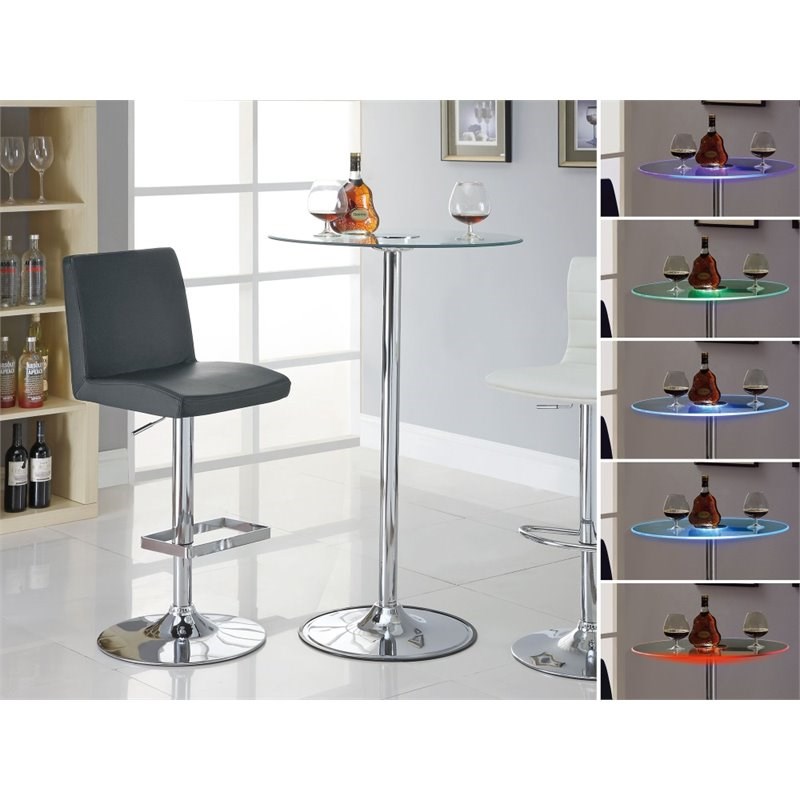 Thea Round 28-inch Glass Top LED Bistro Bar Table Chrome