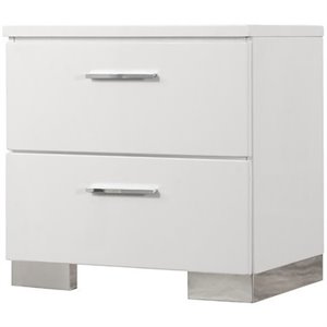 coaster felicity 2 drawer nightstand in glossy white and chrome
