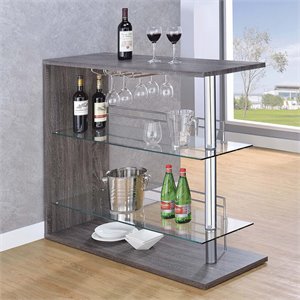 coaster 2 shelf pub table with wine storage in weathered gray