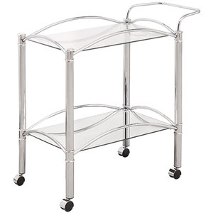 coaster 2 tier glass top serving cart in chrome