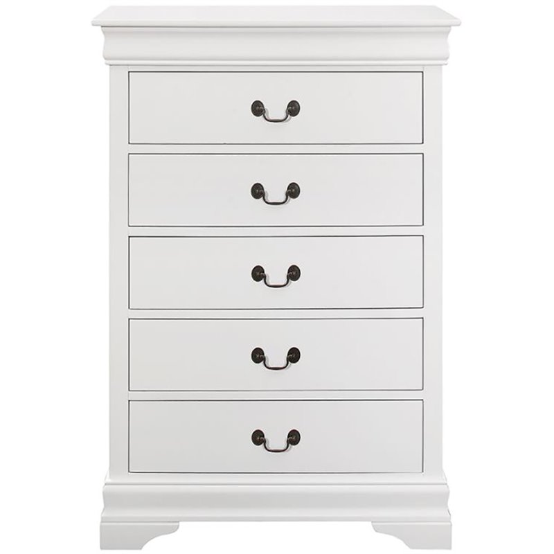 Coaster Louis Phillipe 5 Drawer Chest in White and Antique Bronze