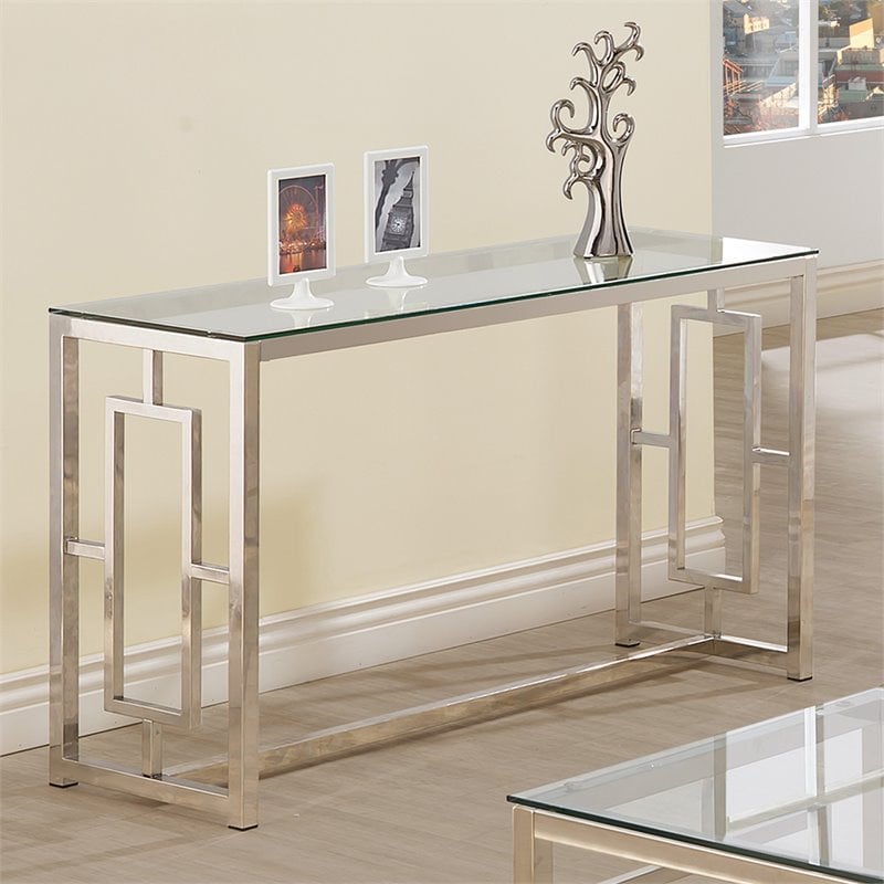 Coaster Cairns Glass Top Console Table in Nickel and Clear
