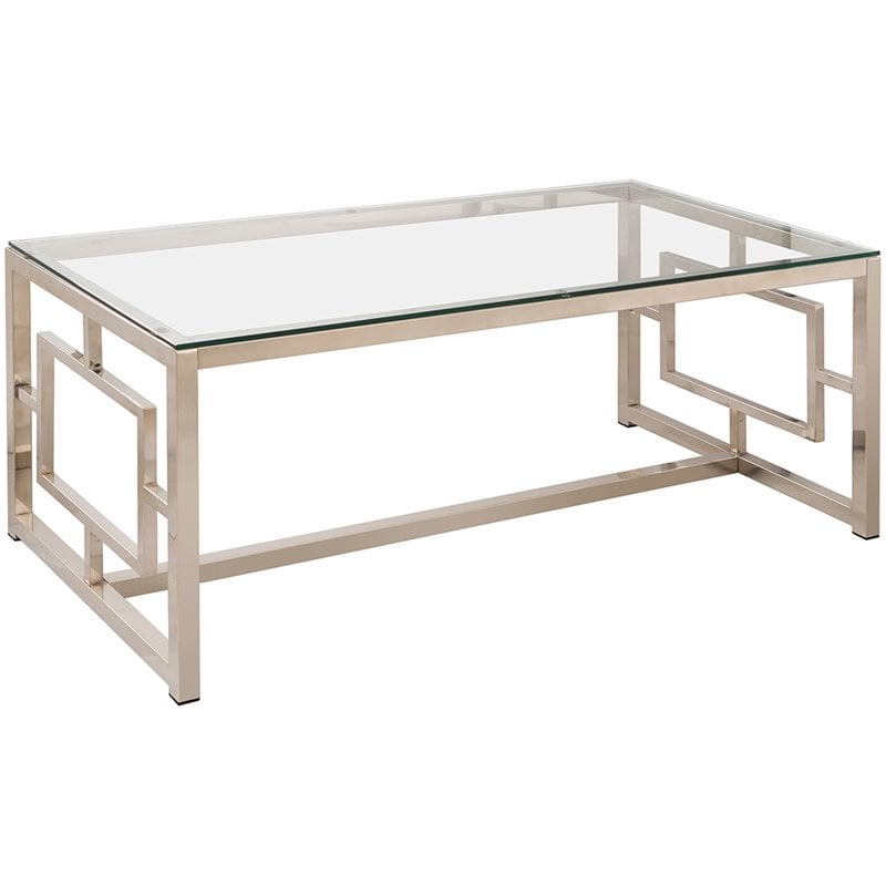 Coaster Contemporary Geometric Glass Top Coffee Table in Nickel
