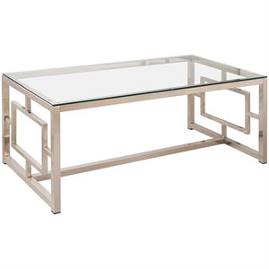 coaster cairns geometric glass top coffee table in nickel