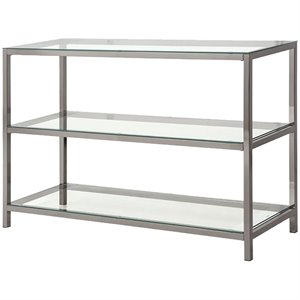 coaster 2 shelf glass console table in brushed nickel