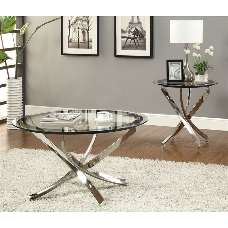 Coaster Norwood Glass Top Accent End, Cairns Square Mirrored Coffee Table Silver