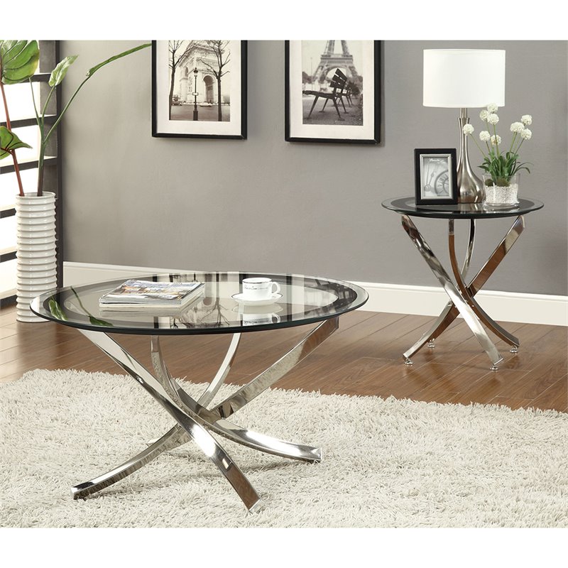 Coaster Modern Glass Top End Table with Curved Base in Chrome