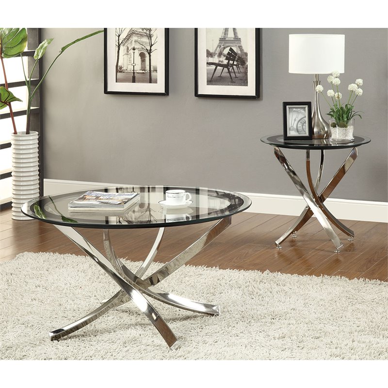 Coaster Norwood Round Glass Top Accent, Round Glass Top Coffee Table Sets