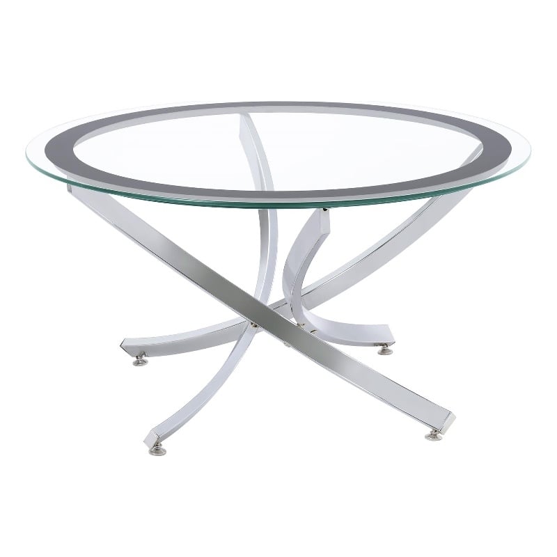 Coaster Contemporary Round Glass Top Coffee Table with Curved Base in Chrome