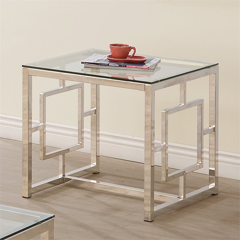 Coaster Cairns Square Glass Top End Table in Nickel