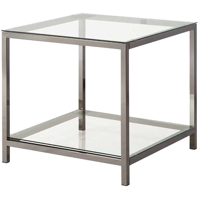 Coaster Glass Top End Table In Black Nickel