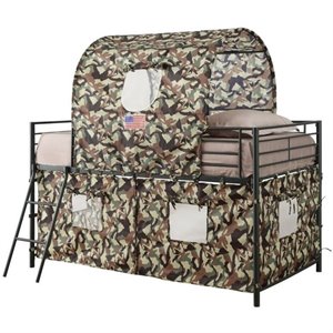 coaster camouflage loft bed with tent cover in army green