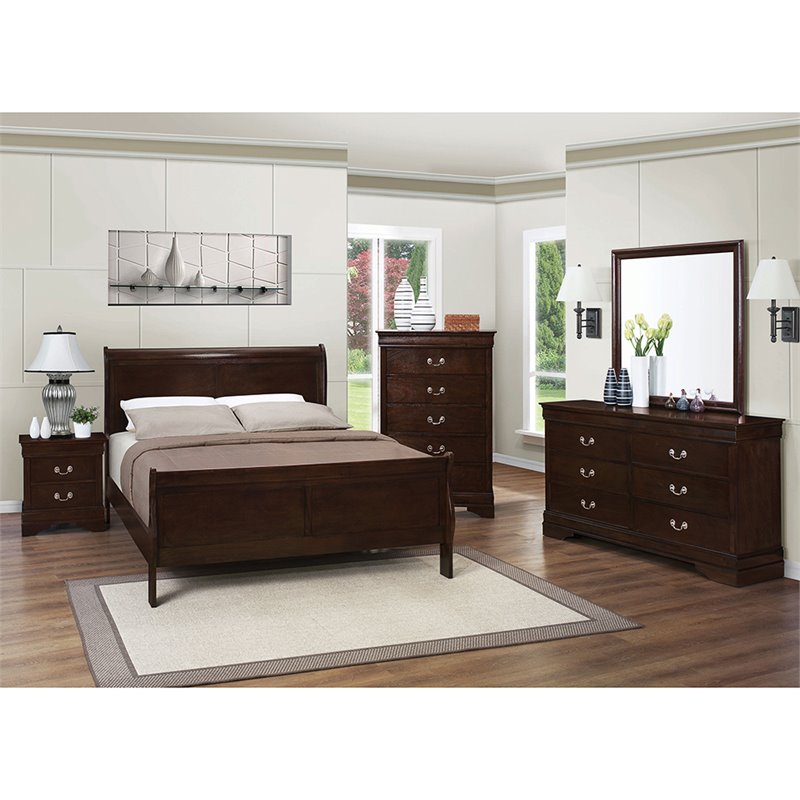 Coaster Louis Philippe Wood Full Sleigh Panel Bed in Cappuccino