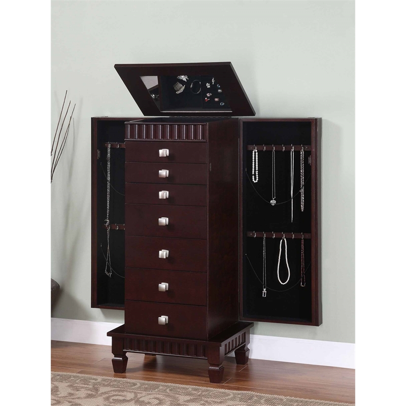 Powell Joslyn Contemporary Wood Jewelry Armoire in Merlot Brown 383316
