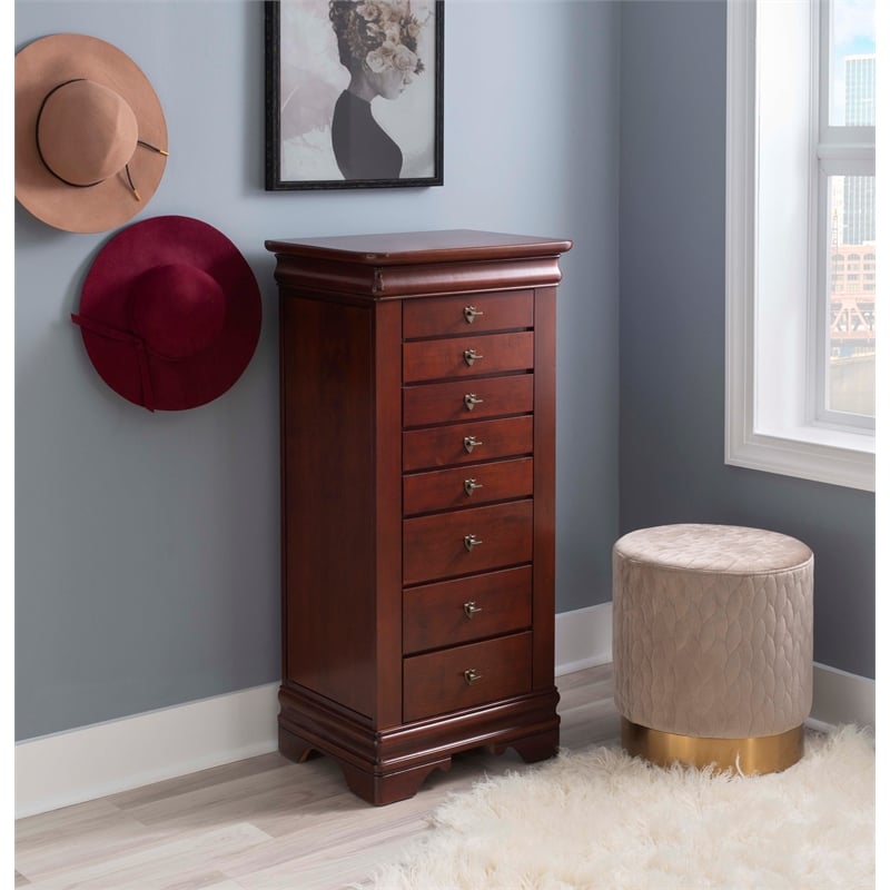 Powell Louis Philippe Wood Jewelry Armoire in Marquis Cherry Cymax