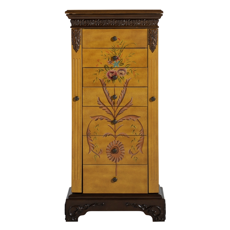Linon Masterpiece Wood Hand Painted Jewelry Armoire in Antique