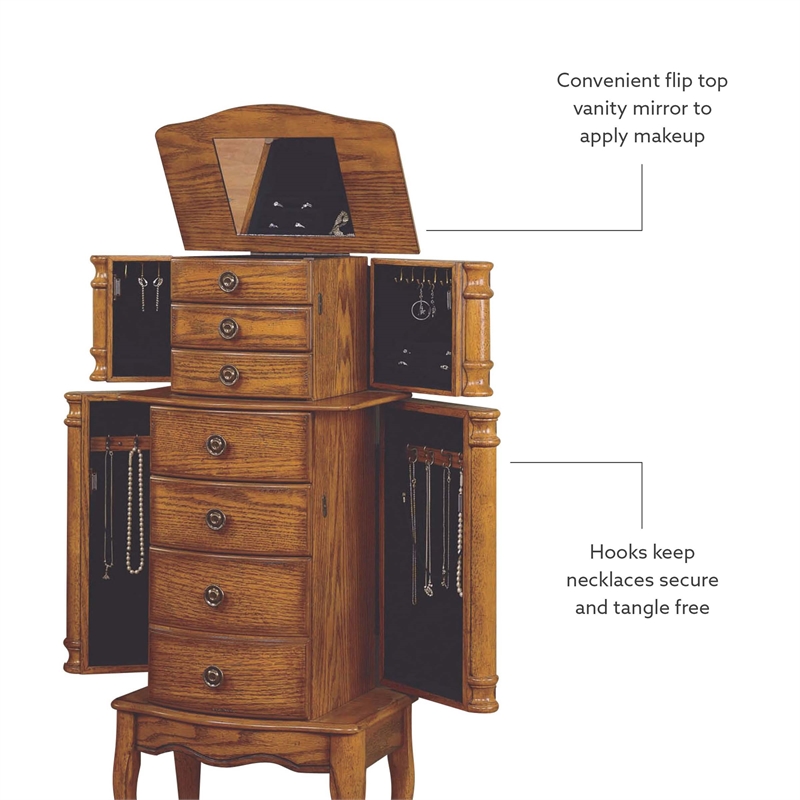 Powell Woodlake Wood Jewelry Armoire in Distressed Oak | Cymax Business