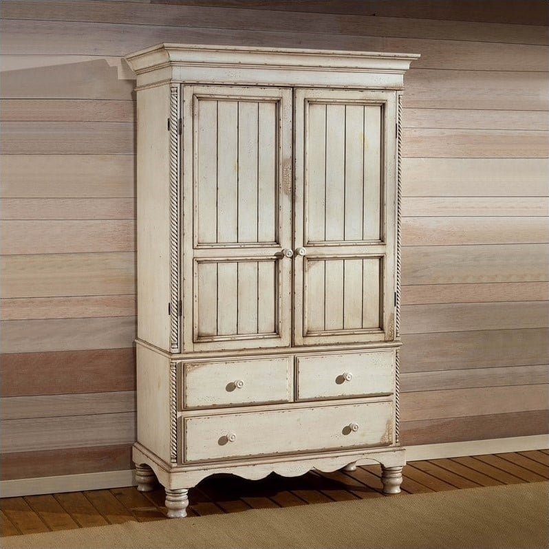 Hillsdale Wilshire Distressed Wardrobe Armoire in Antique White 1172M