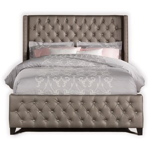 memphis faux leather upholstered panel bed in gray