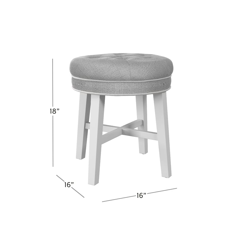 Hillsdale Sophia Tufted Backless Wood Vanity Stool White with Gray Fabric