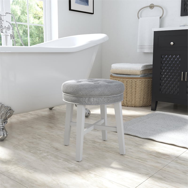 Hillsdale Sophia Tufted Backless Wood Vanity Stool White with Gray Fabric
