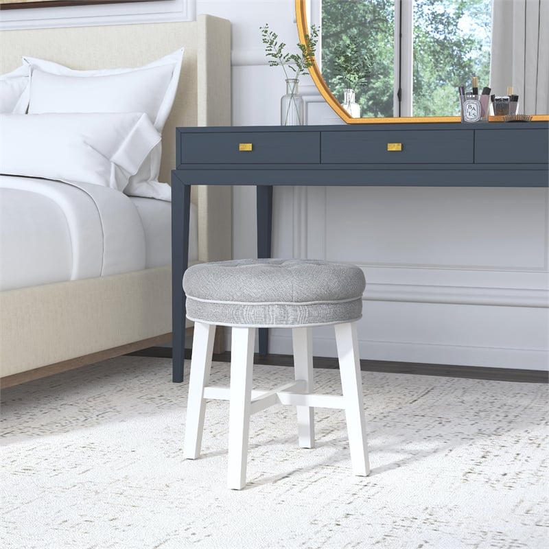 Hillsdale Sophia Tufted Backless Wood Vanity Stool White with Gray Fabric