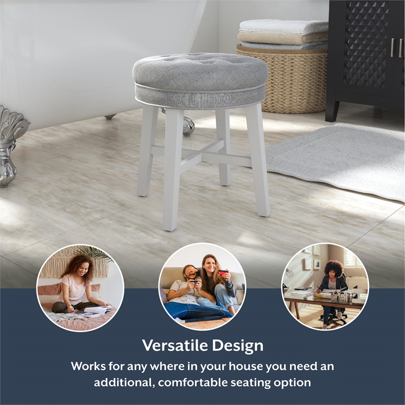 Hillsdale Sophia Tufted Backless Wood Vanity Stool White with Gray Fabric