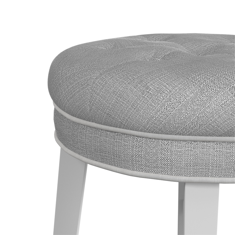 Hillsdale Sophia Tufted Backless Wood Vanity Stool White with Gray Fabric