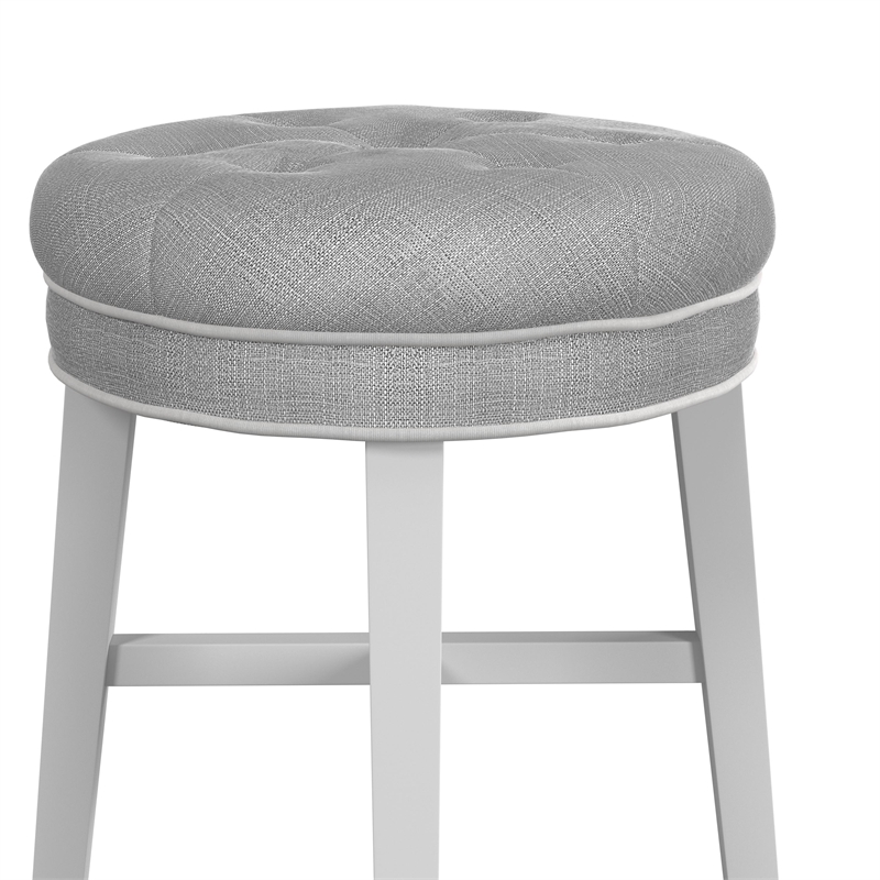 Hillsdale Sophia Tufted Backless Wood Vanity Stool White with Gray Fabric