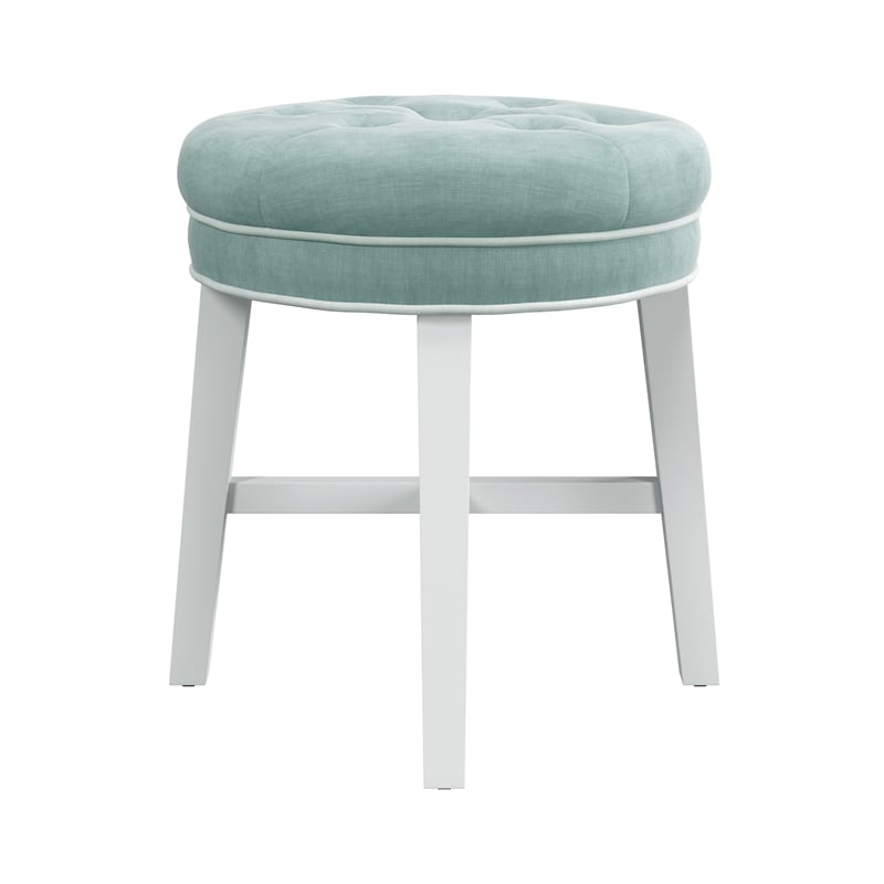 Hillsdale Sophia Tufted Backless Wood Vanity Stool White with Spa Blue Fabric