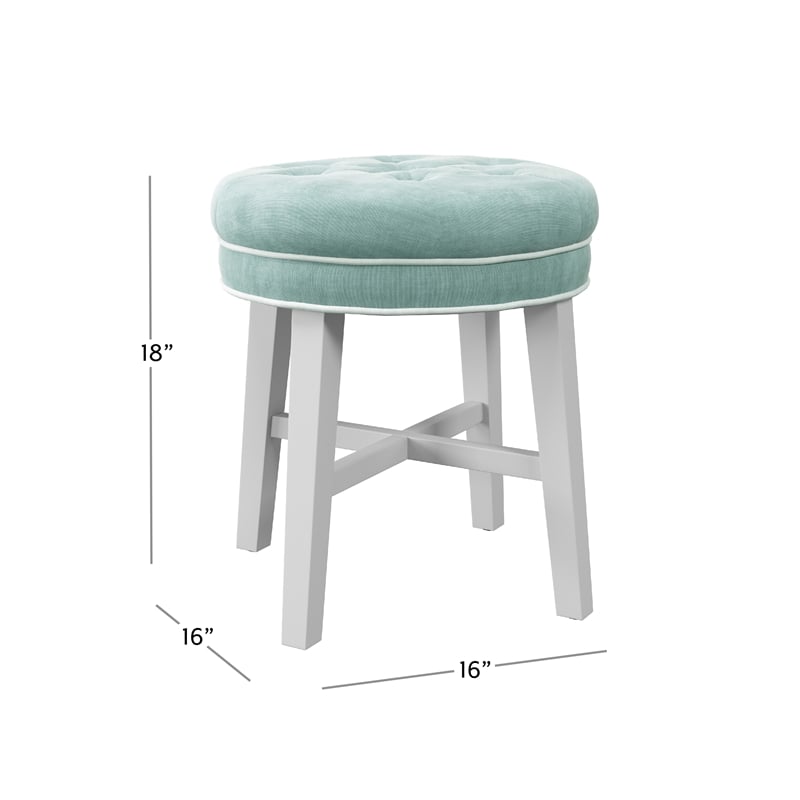 Hillsdale Sophia Tufted Backless Wood Vanity Stool White with Spa Blue Fabric