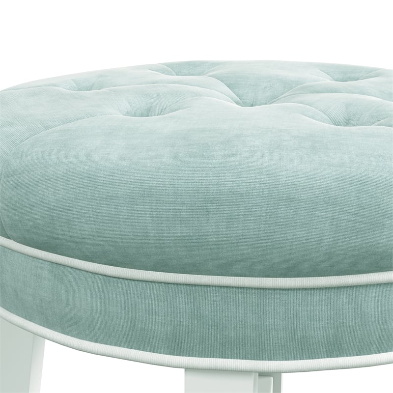Hillsdale Sophia Tufted Backless Wood Vanity Stool White with Spa Blue Fabric