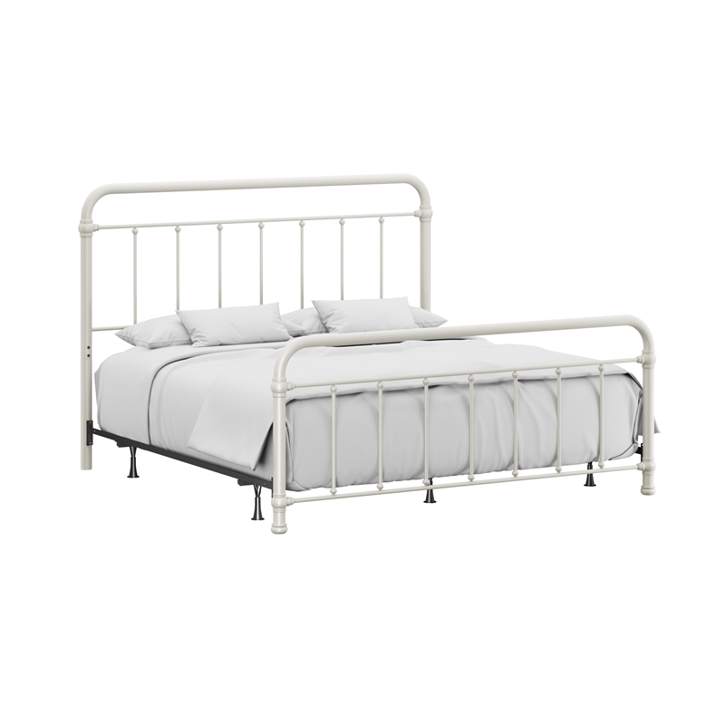 Hillsdale Kirkland Metal King Round Spindle Bed in Soft White